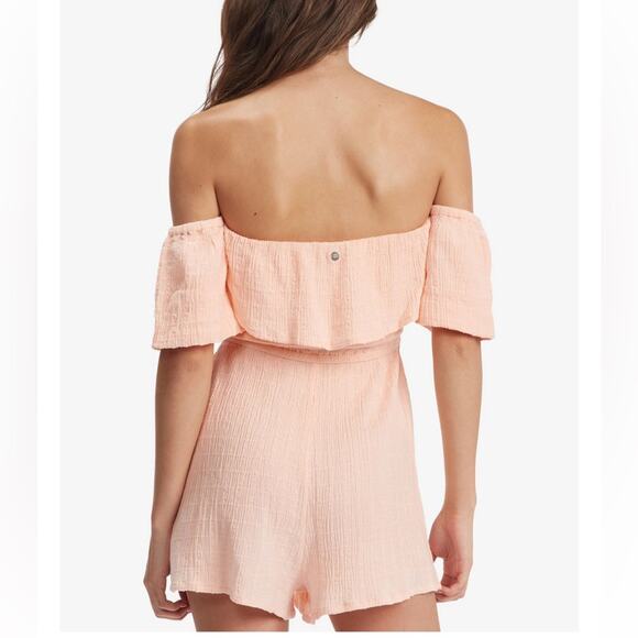 NWT Roxy Romper Off The Shoulder Stretchy Crinkled Fabric Shorts Large $56 - Picture 2 of 3